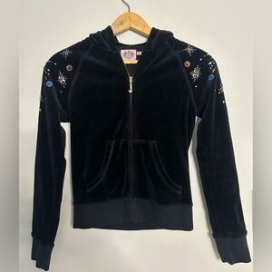 JUICY COUTURE Limited Edition Crystal Embellished Velour Hoodie Black Size P(XS)